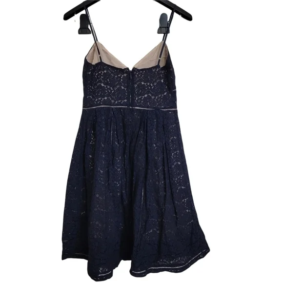 Joie Solandra Navy Blue Cream Lace Spaghetti Strap A Line Fit Flare Dress Size 0 - Picture 3 of 5